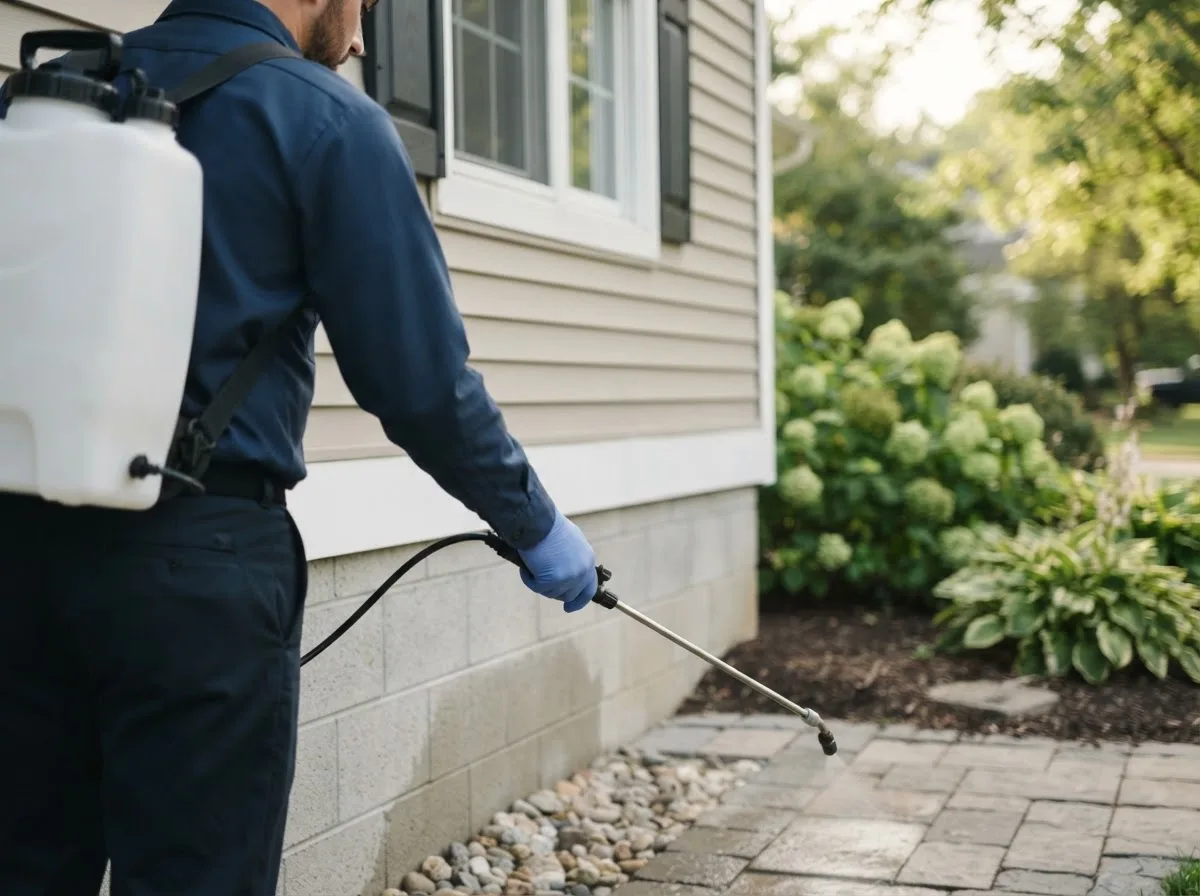 Pest control technician inspecting a home in Fruitland, ID